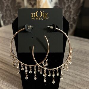 nOir Jewelry Gold Hoop Earrings with Crystal Dangles